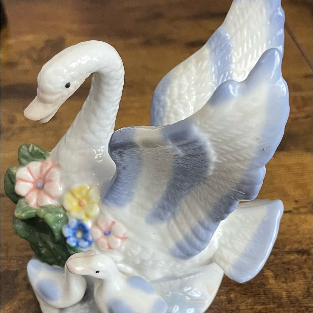 Porcelain Swan Figurine with Blue Accents